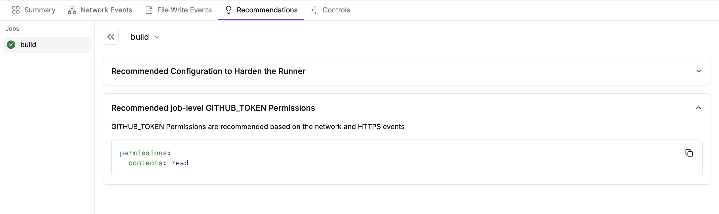 StepSecurity Insights Recommendations page